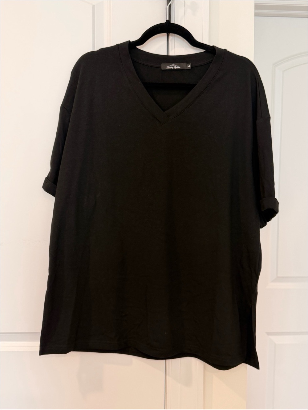 Black V-Neck Short Sleeve Shirt